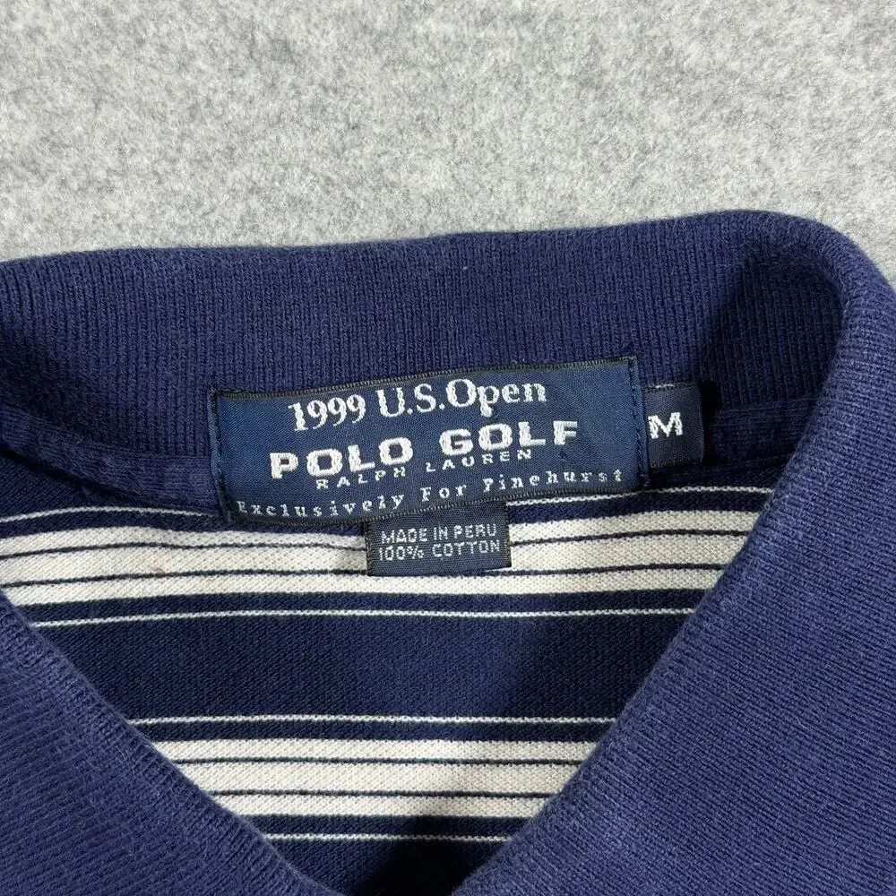 Vintage Polo Ralph Lauren Golf Polo Mens M Navy Striped 1999 US Open Pinehurst